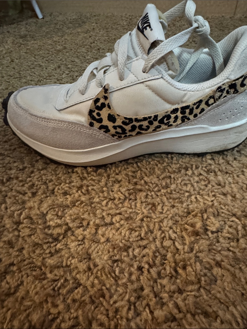 Nike White Women's Sneaker with Leopard Swoosh Accent Size 7 Womens